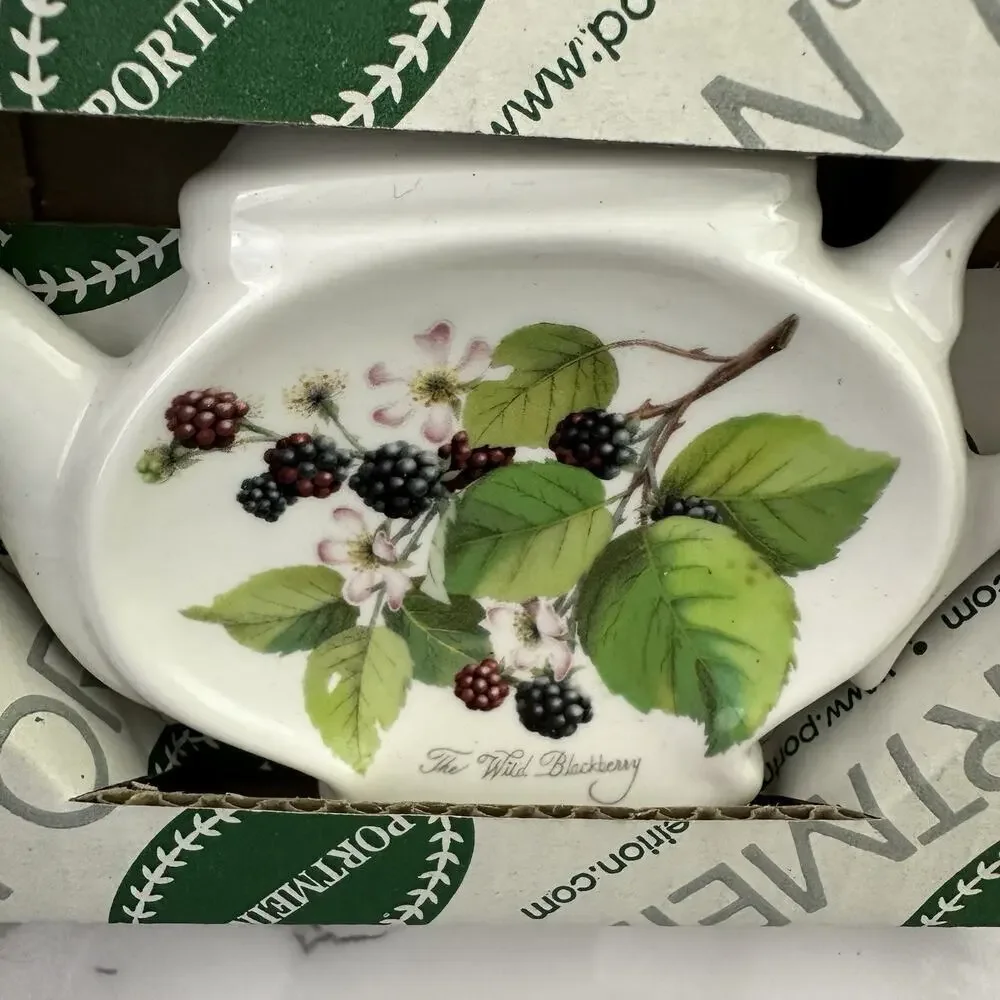 Portmeirion Teapot Shaped Tea Spoon Rest New Wild Blackberry Fruit Floral